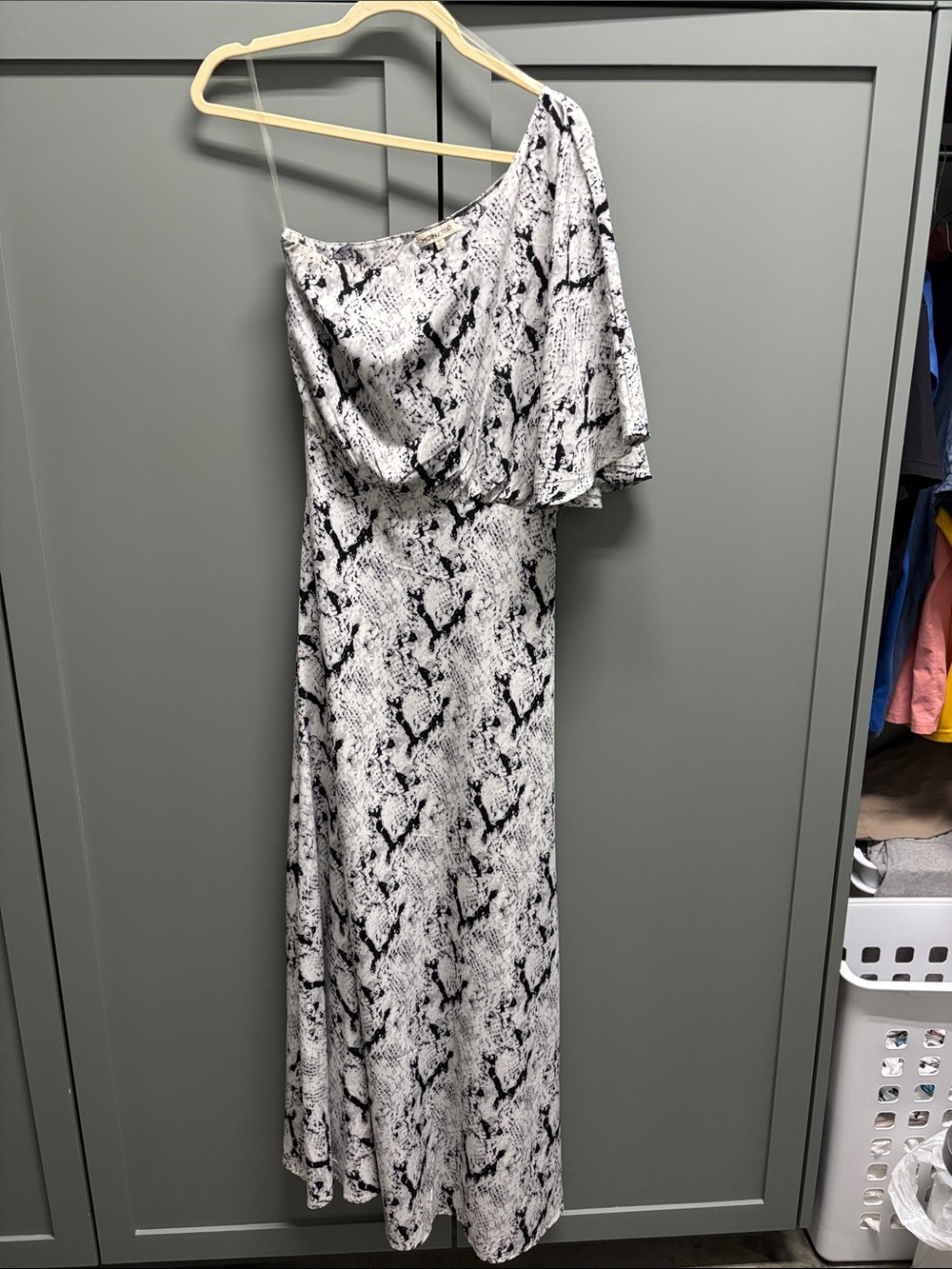 Main Strip One-Shoulder Snake Print Maxi Dress - Black & White